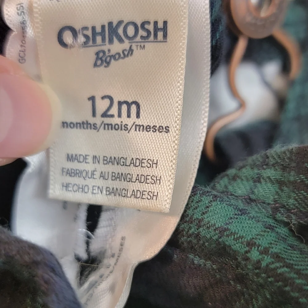 Oshkosh B'gosh Green Plaid Coverall Dress Cottagecore Cabincore Baby Dress 12m‎